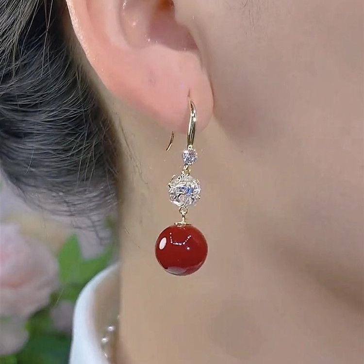 Red Bean Pearl Earrings