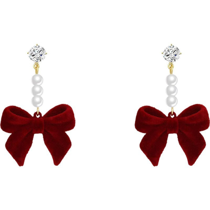 Velvet Pearl Bow Earrings