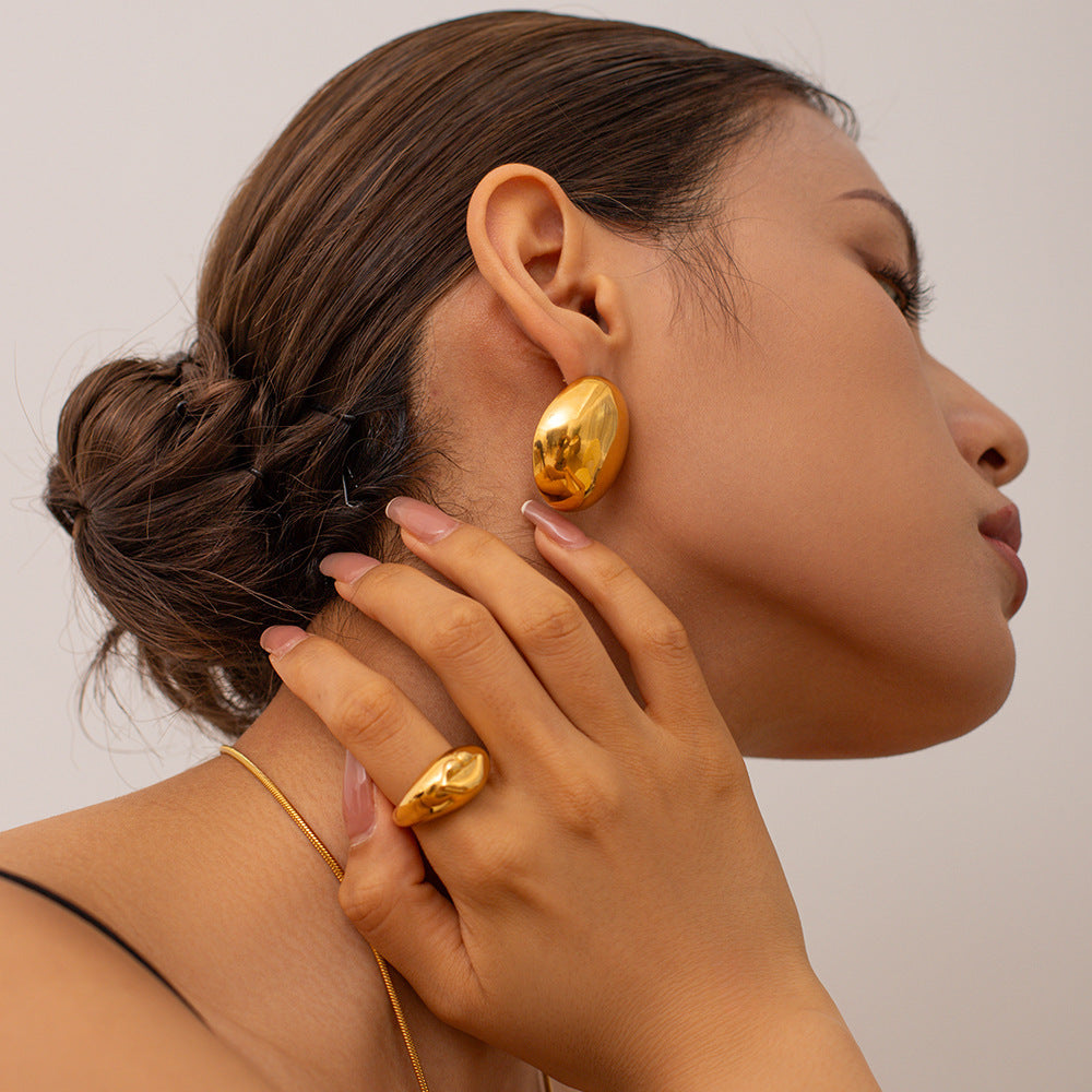 18K Gold Round Bean Earrings