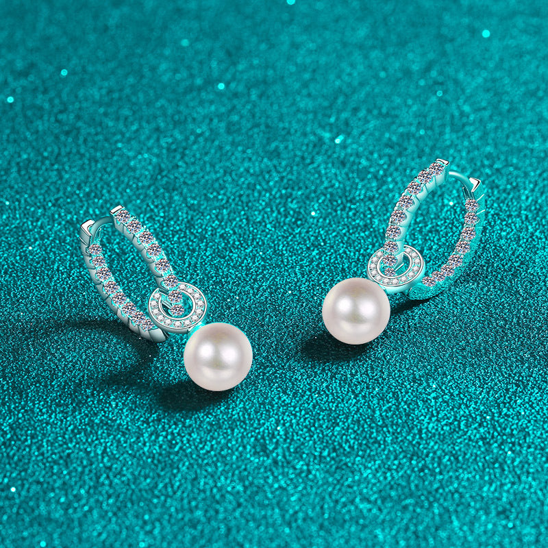 Pearl Moissanite Silver Earrings