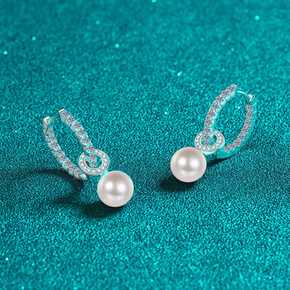 Pearl Moissanite Silver Earrings