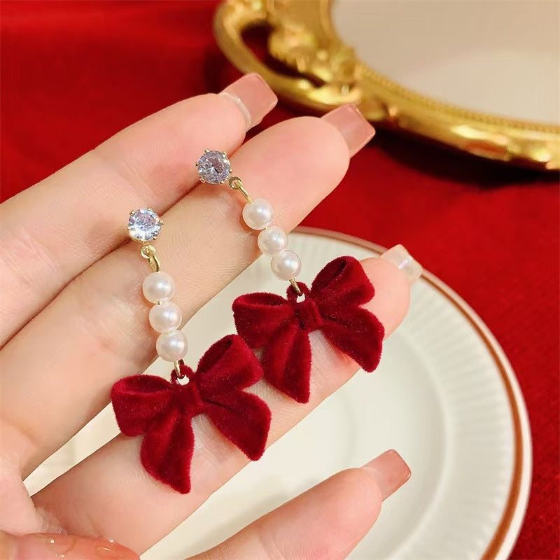 Velvet Pearl Bow Earrings