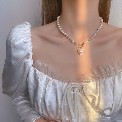 Elegant Pearl Heart Necklace