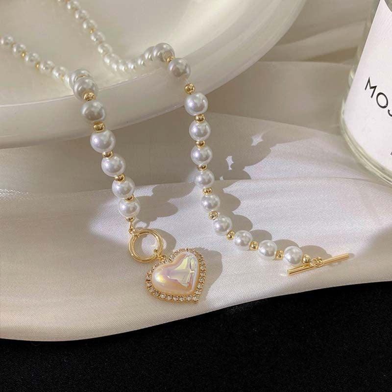 Elegant Pearl Heart Necklace