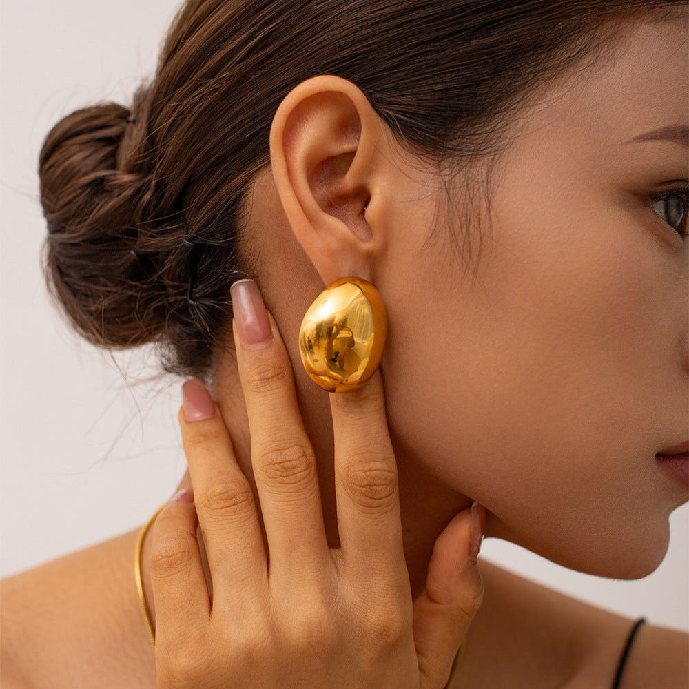 18K Gold Round Bean Earrings