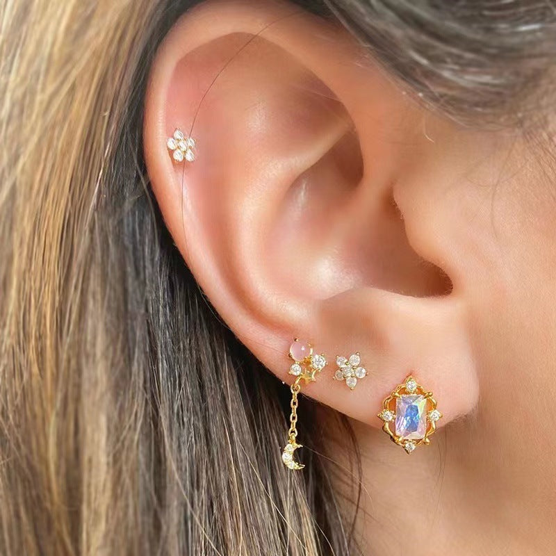 Star Moon Zircon Earrings