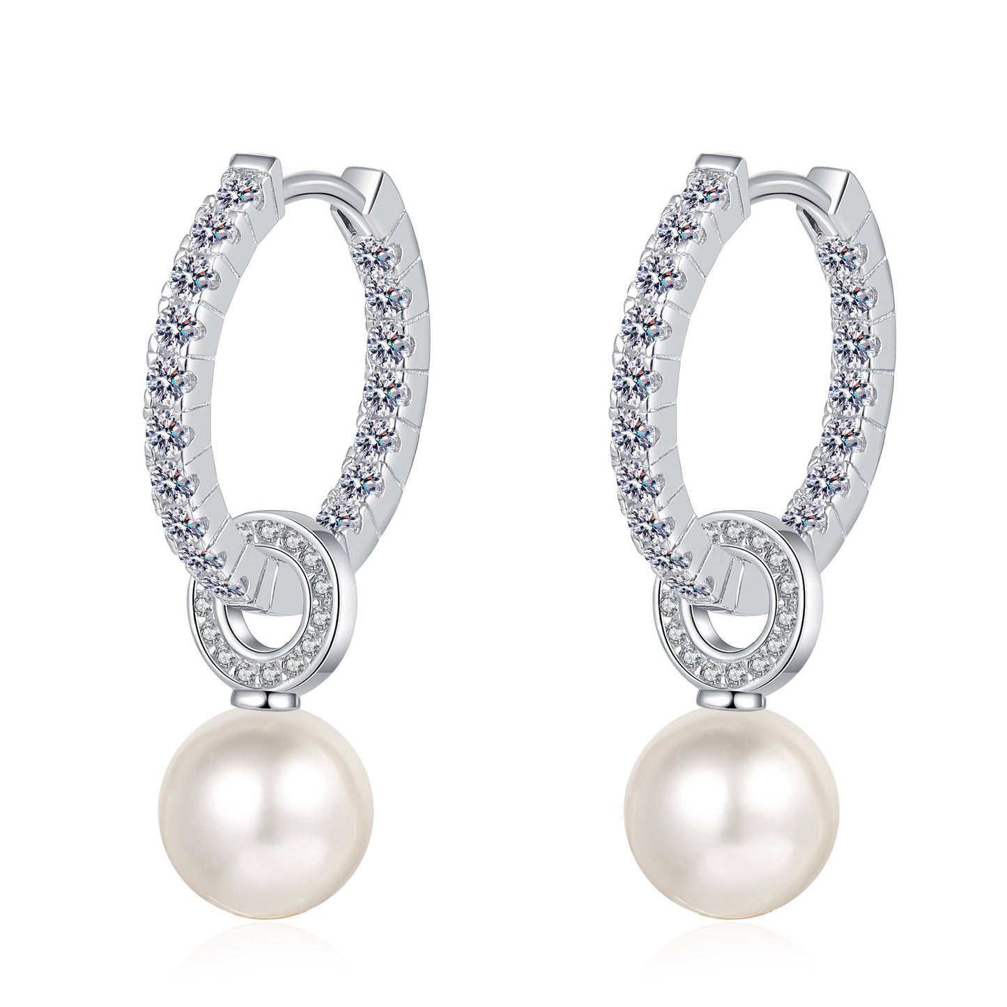 Pearl Moissanite Silver Earrings