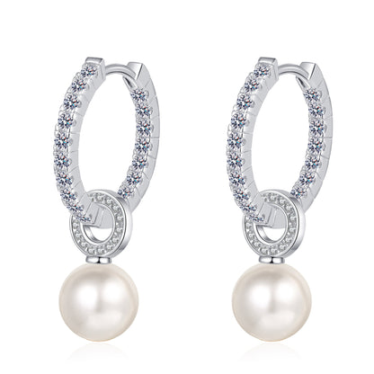 Pearl Moissanite Silver Earrings