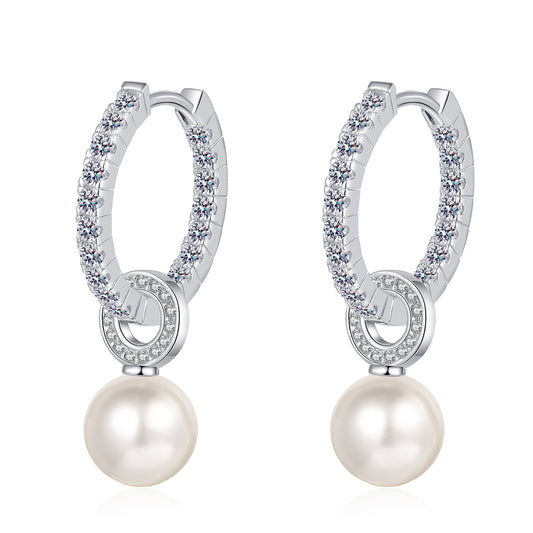 Pearl Moissanite Silver Earrings