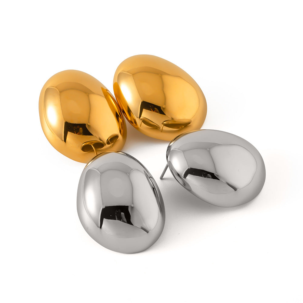 18K Gold Round Bean Earrings