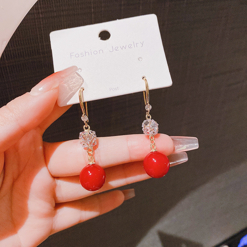 Red Bean Pearl Earrings
