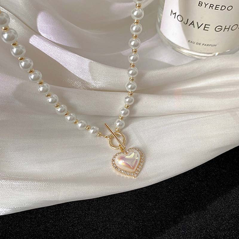 Elegant Pearl Heart Necklace