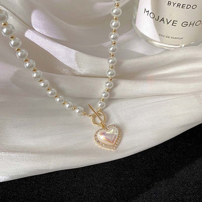 Elegant Pearl Heart Necklace