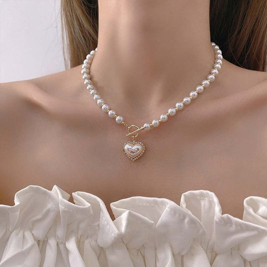 Elegant Pearl Heart Necklace