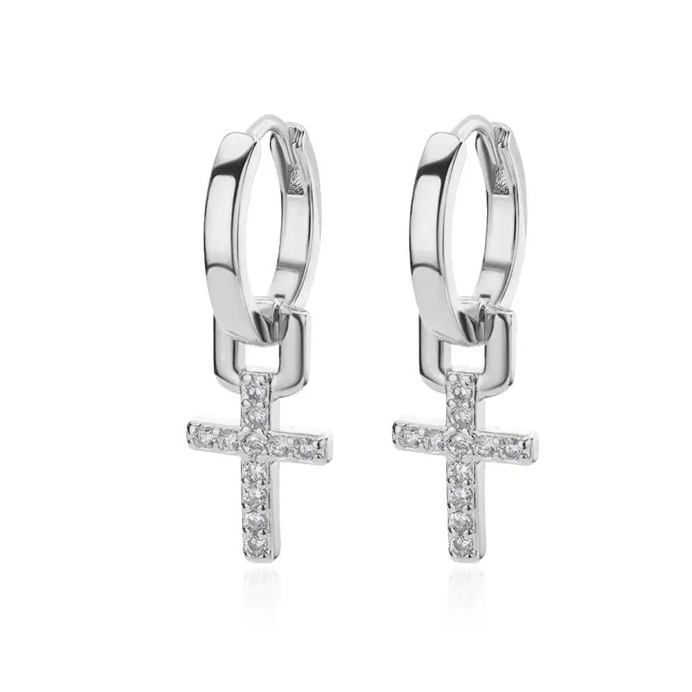 Gold Cross Zircon Earrings
