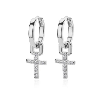 Gold Cross Zircon Earrings
