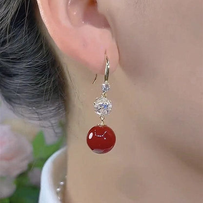 Red Bean Pearl Earrings