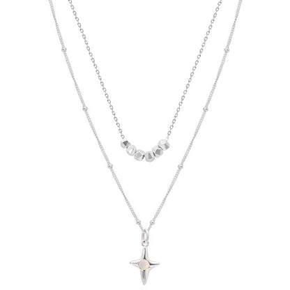 Double Layer Opal Cross Necklace