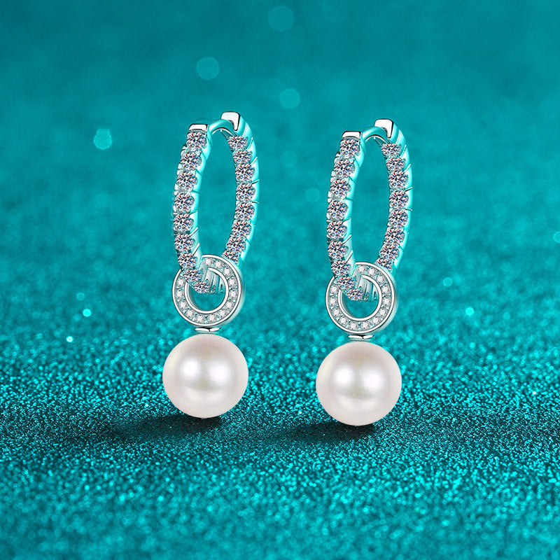 Pearl Moissanite Silver Earrings