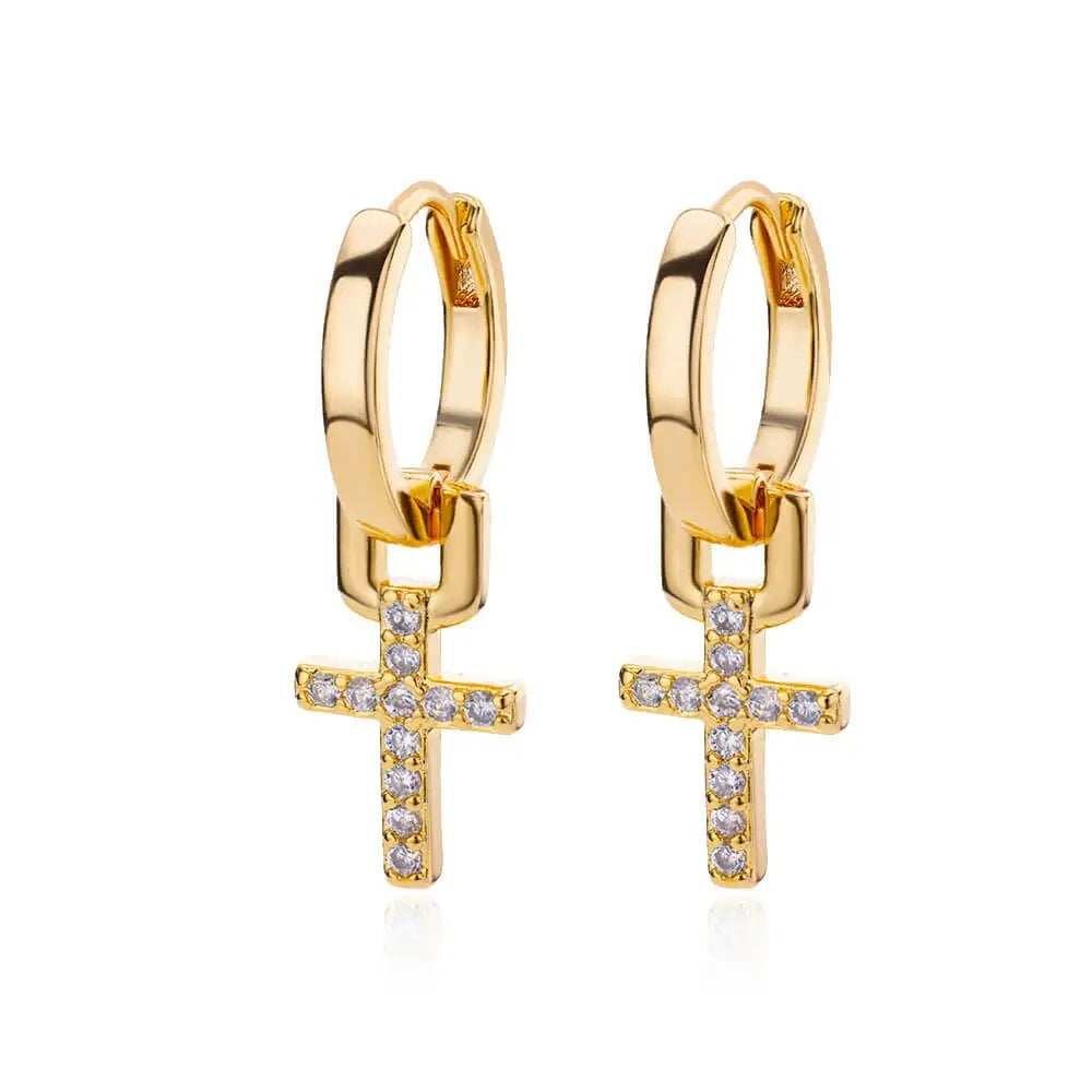 Gold Cross Zircon Earrings