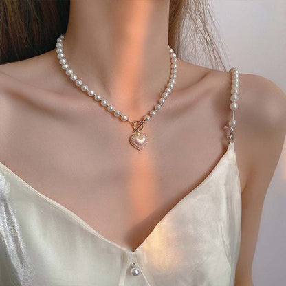 Elegant Pearl Heart Necklace