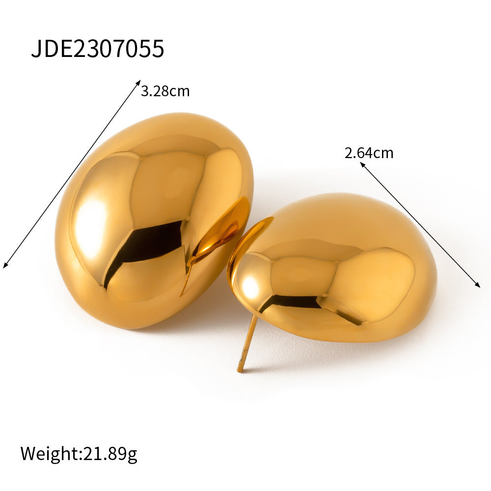 18K Gold Round Bean Earrings